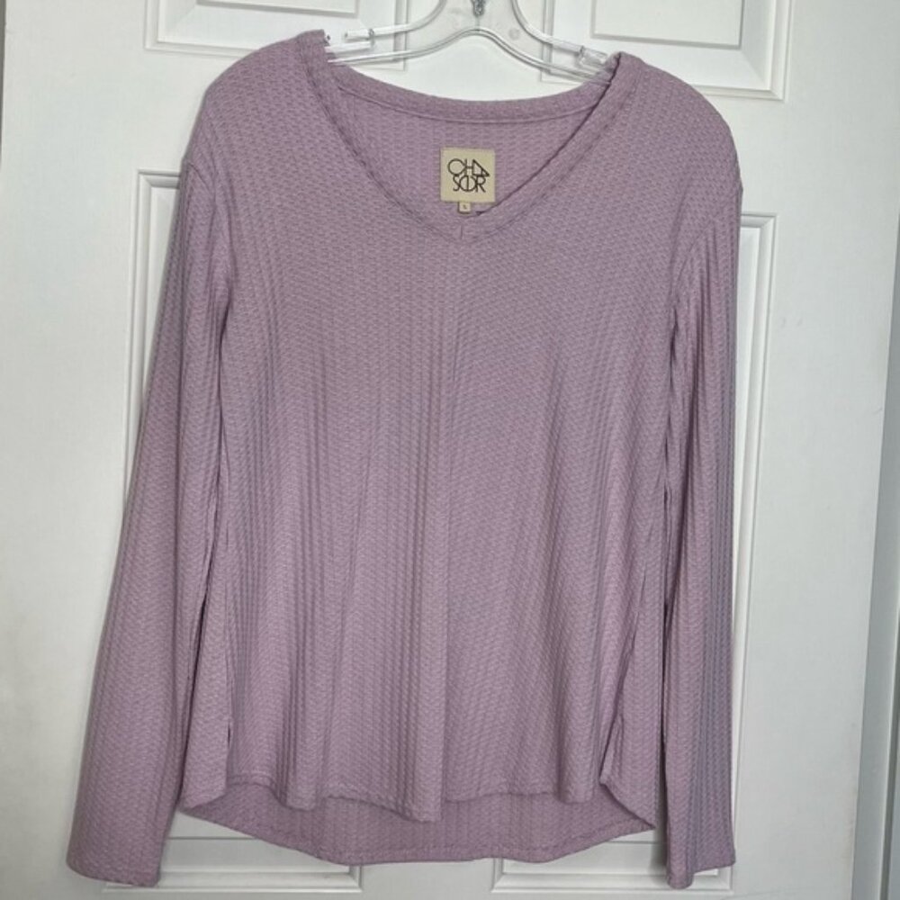 Chaser V-neck Waffle Weave Pullover Top S Pale Purple